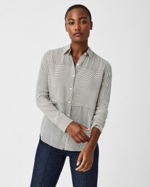 Spanx Low Maintenance Silk Button Down Üstler Kadın Çizgili | YSTAVK672