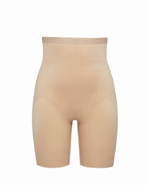 Spanx Thinstincts® 2.0 High-Waisted Mid Cut-Thigh Şort Kadın Bej Rengi | WMCJRU172