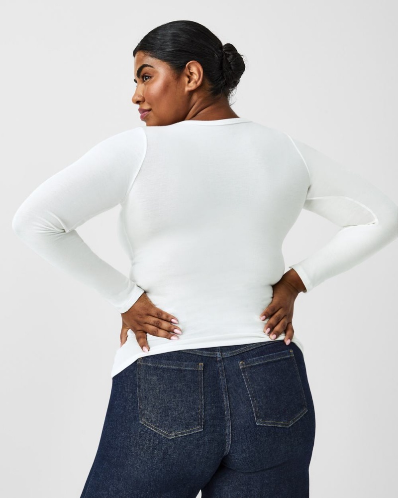 Spanx Better Base Long Sleeve Crew Üstler Kadın Beyaz | PLKCHD156