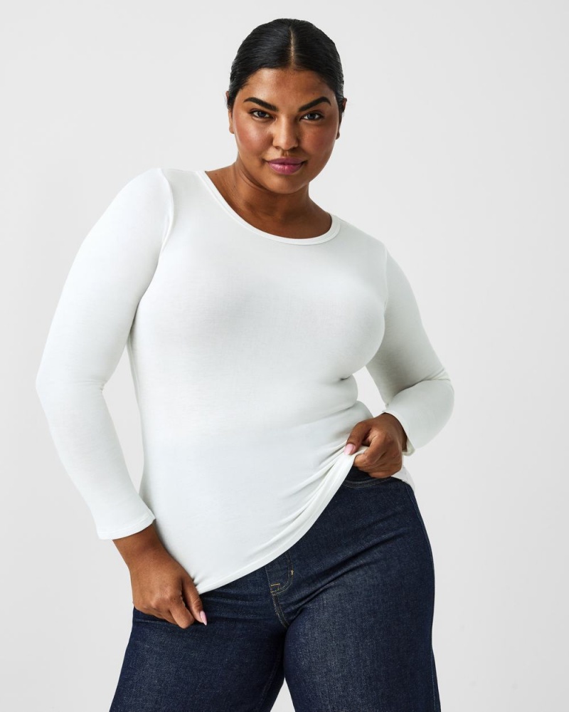 Spanx Better Base Long Sleeve Crew Üstler Kadın Beyaz | PLKCHD156