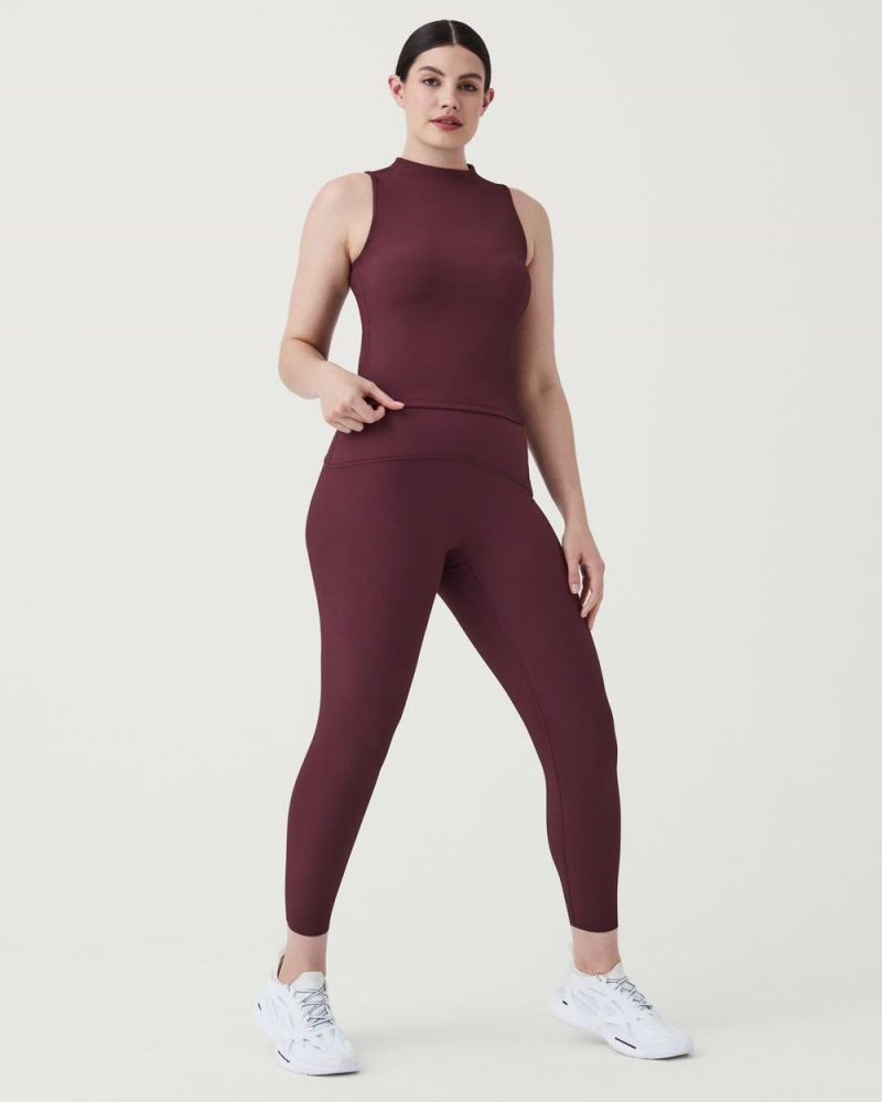Spanx Contour Rib Mock Neck Atlet Kadın Bordo | XSGRHT950