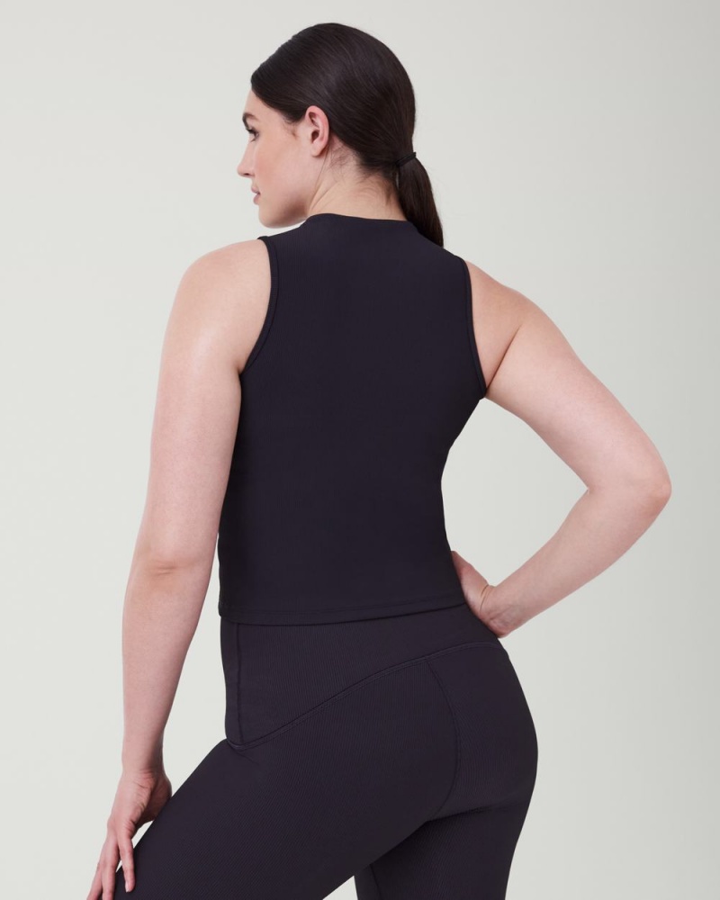 Spanx Contour Rib Mock Neck Atlet Kadın Siyah | XQFKRI342
