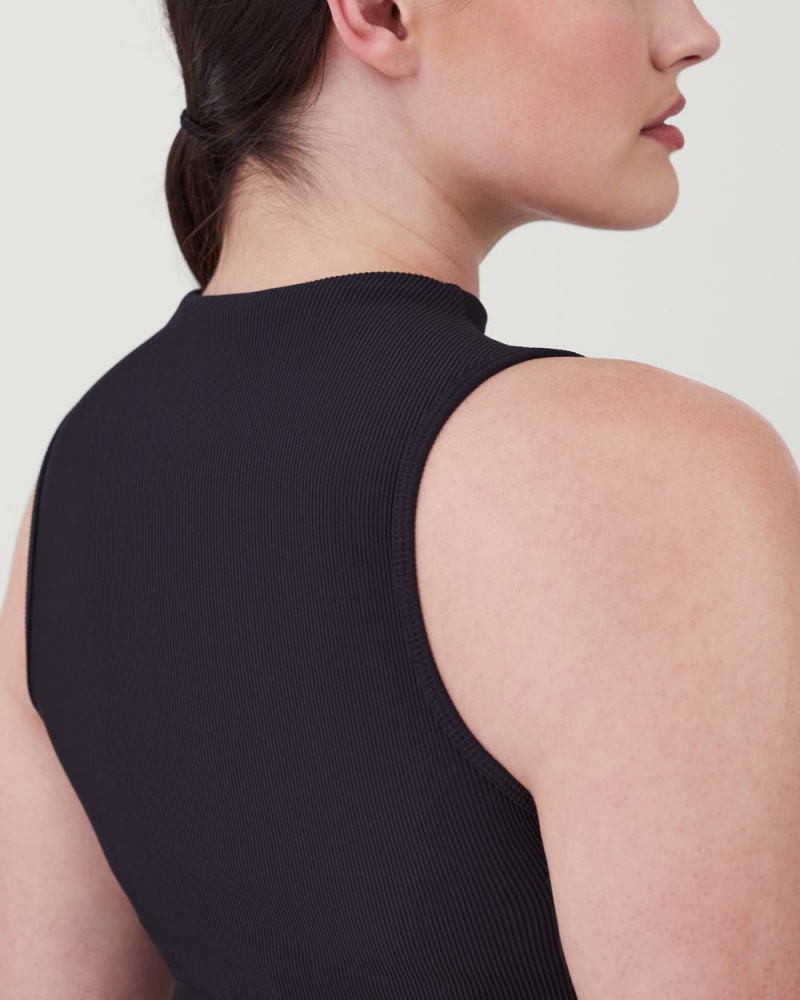 Spanx Contour Rib Mock Neck Atlet Kadın Siyah | XQFKRI342