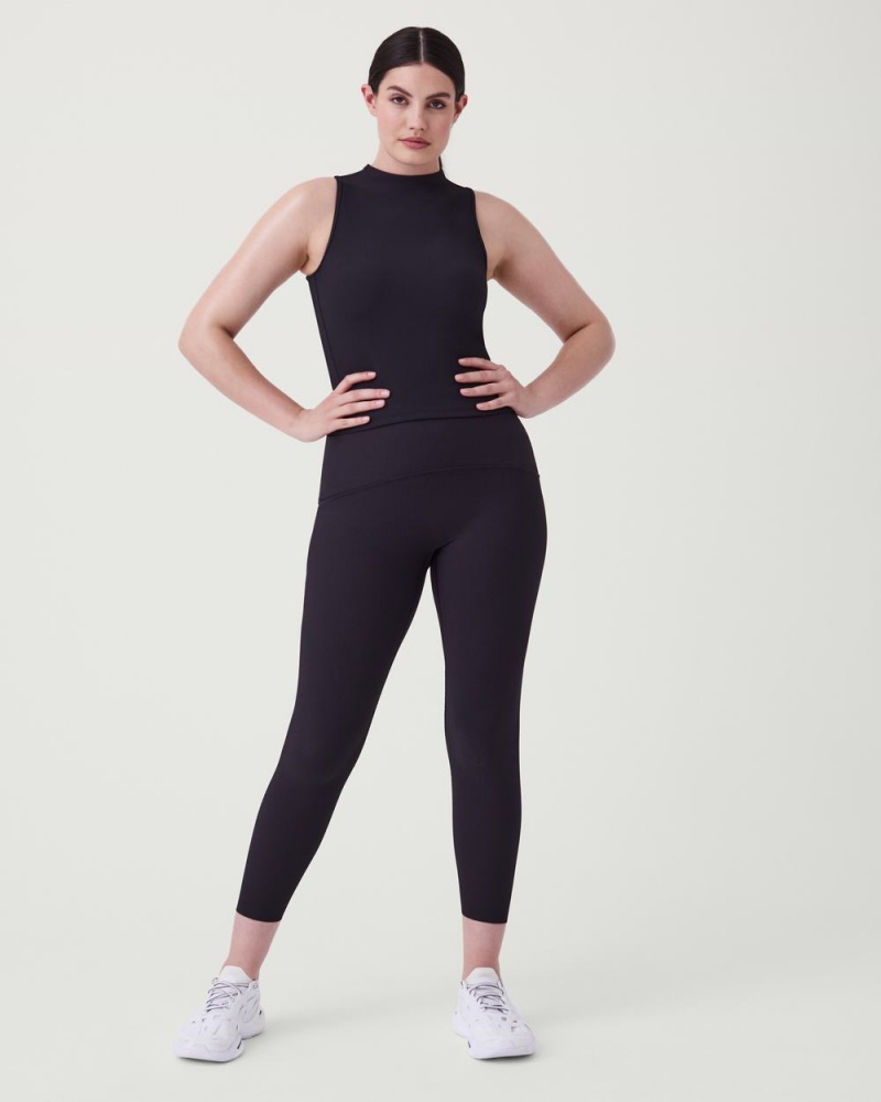 Spanx Contour Rib Mock Neck Atlet Kadın Siyah | XQFKRI342