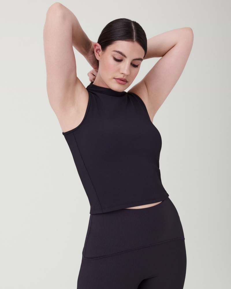 Spanx Contour Rib Mock Neck Atlet Kadın Siyah | XQFKRI342