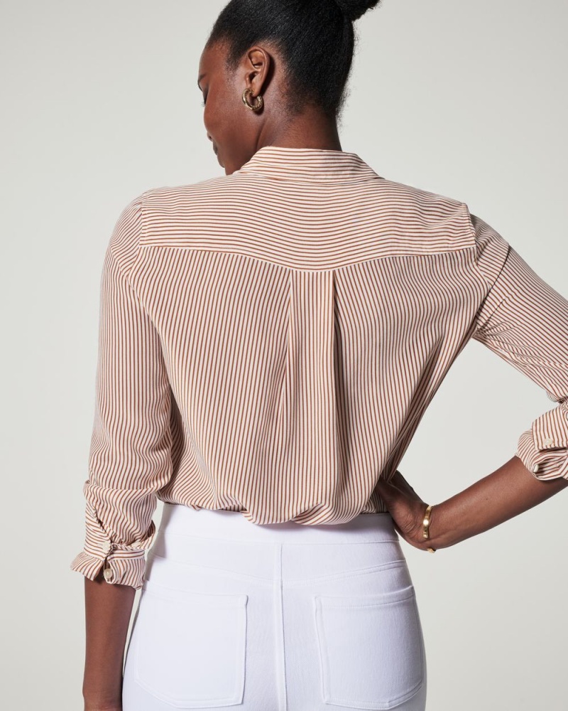 Spanx Low Maintenance Silk Button Down Üstler Kadın Çizgili | WXAPIS815