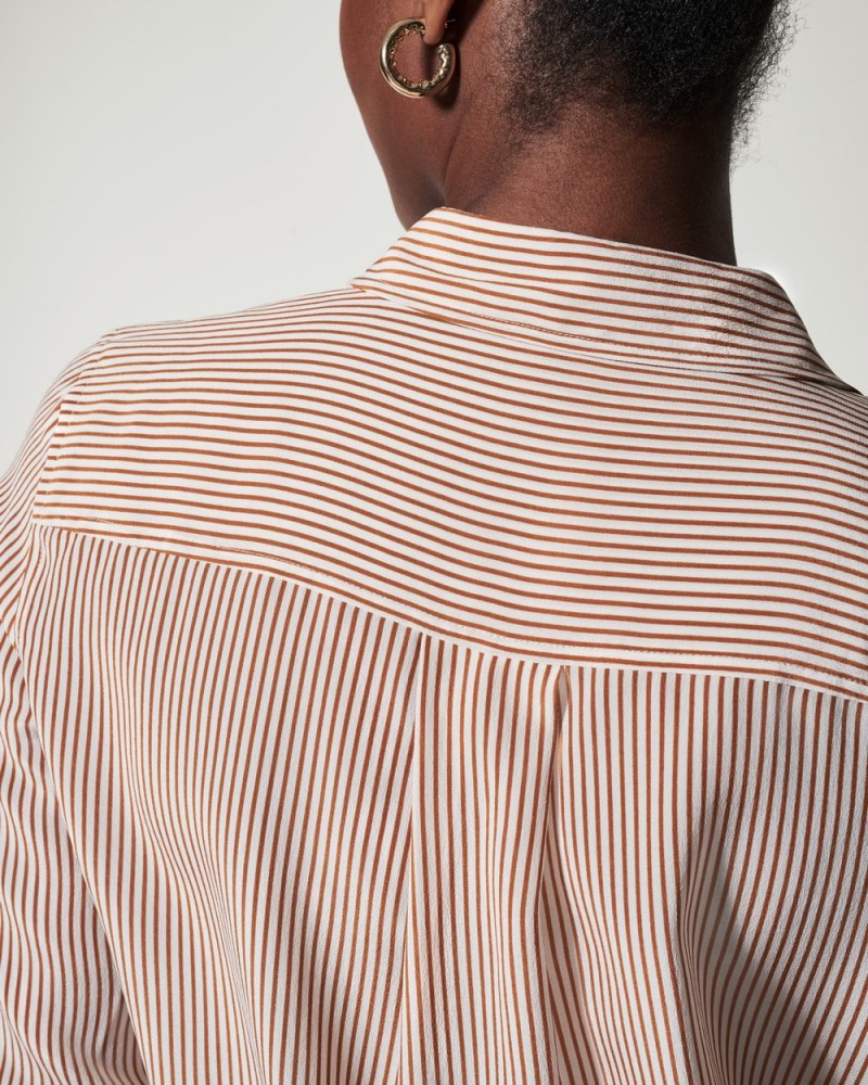 Spanx Low Maintenance Silk Button Down Üstler Kadın Çizgili | WXAPIS815