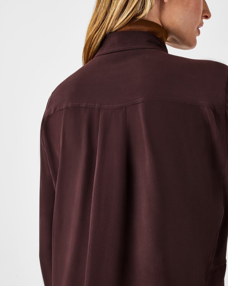Spanx Low Maintenance Silk Button Down Üstler Kadın Pembe Çikolata | JNXWRP064