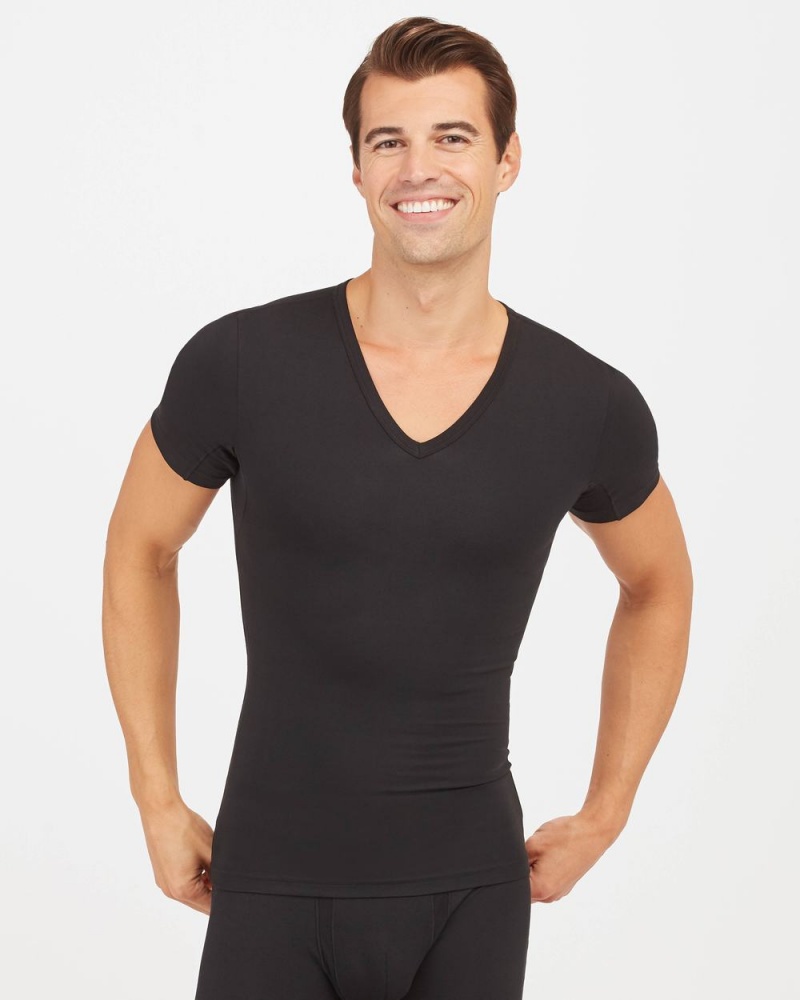 Spanx Sculpt Pamuklu V-Neck Fanilalar Erkek Siyah | PXHJDK378
