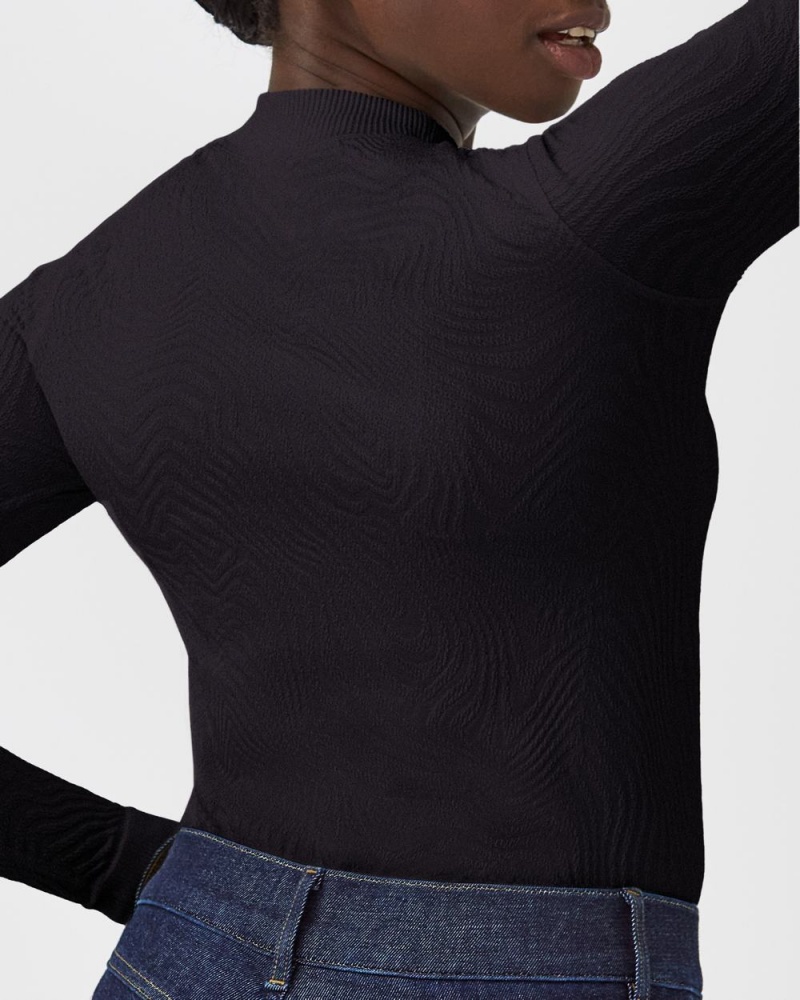 Spanx Seamless Swirl Long Sleeve Shirt Üstler Kadın Siyah | EFMLTU208