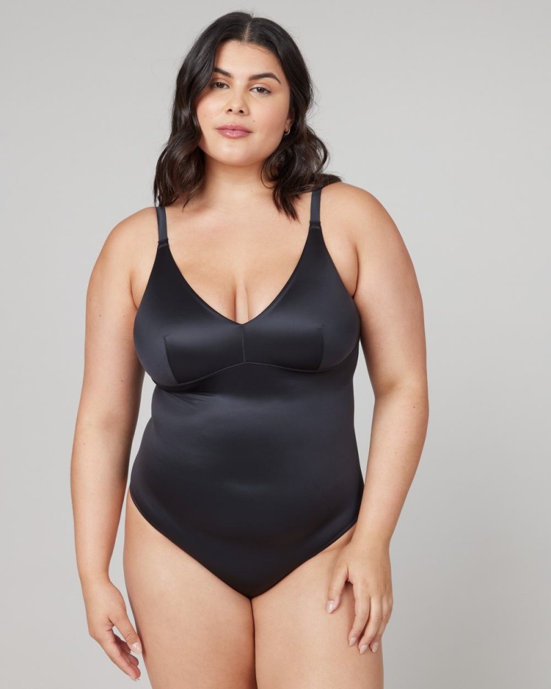 Spanx Shaping Satin Tanga Bodysuit Kadın Siyah | UCZDXS542