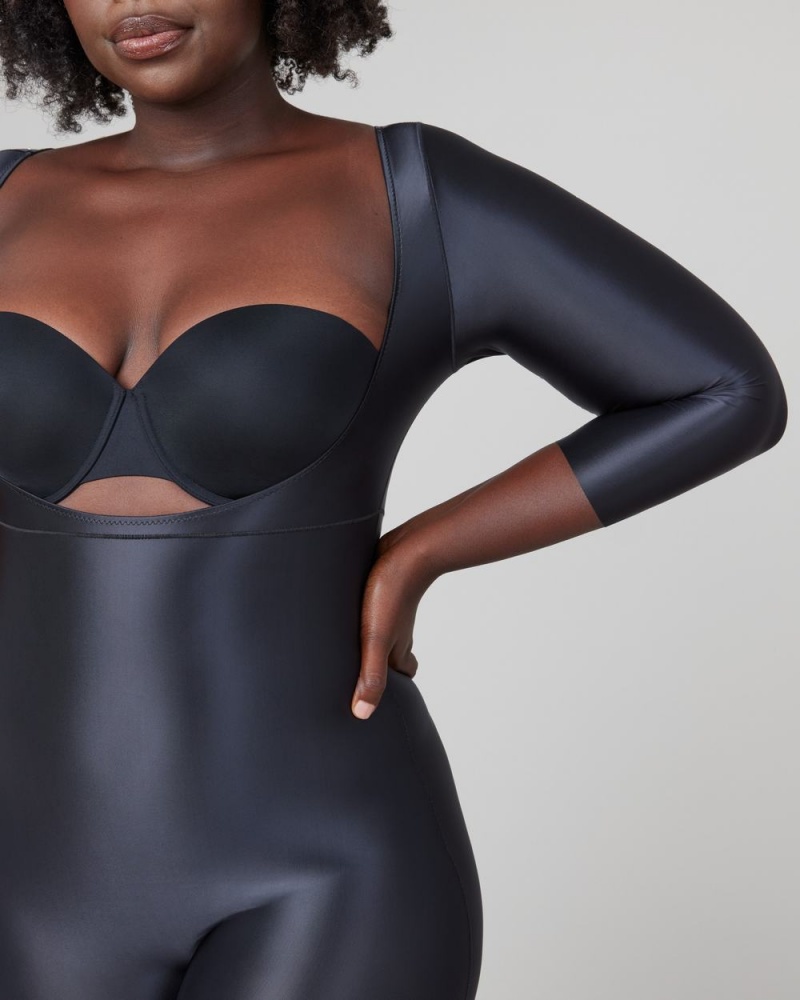 Spanx Suit Your Fancy Open-Bust 3/4 Sleeve Catsuit Kadın Siyah | QUFBHK635