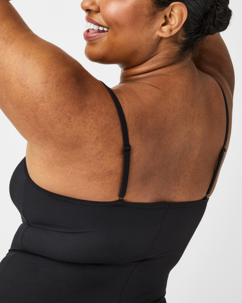 Spanx Suit Yourself Nervürlü Cami Bodysuit Kadın Siyah | GWDNQY459