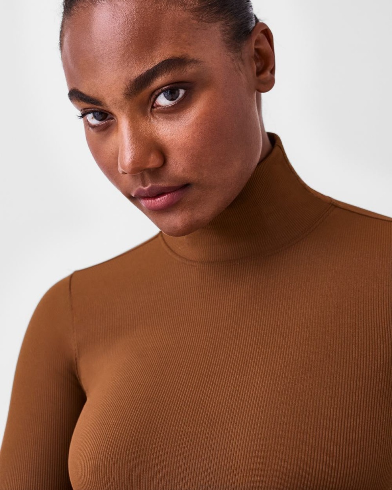 Spanx Suit Yourself Nervürlü Long Sleeve Turtleneck Bodysuit Kadın Kahverengi | OUICYB532