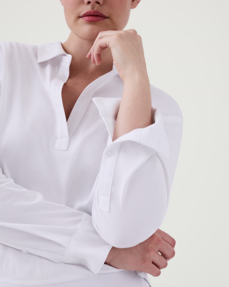 Spanx The Collared Long Sleeve Bodysuit Kadın Beyaz | SFAVXH725