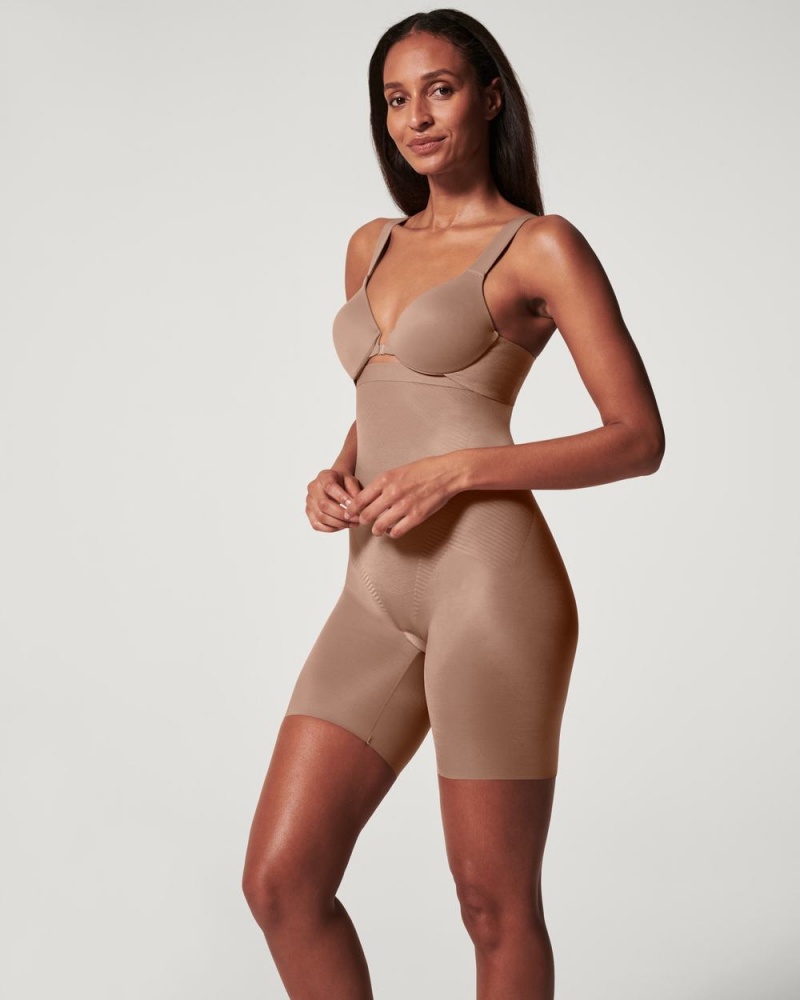 Spanx Thinstincts® 2.0 High-Waisted Mid Cut-Thigh Şort Kadın Cafe Au Lait | XPNSOL756
